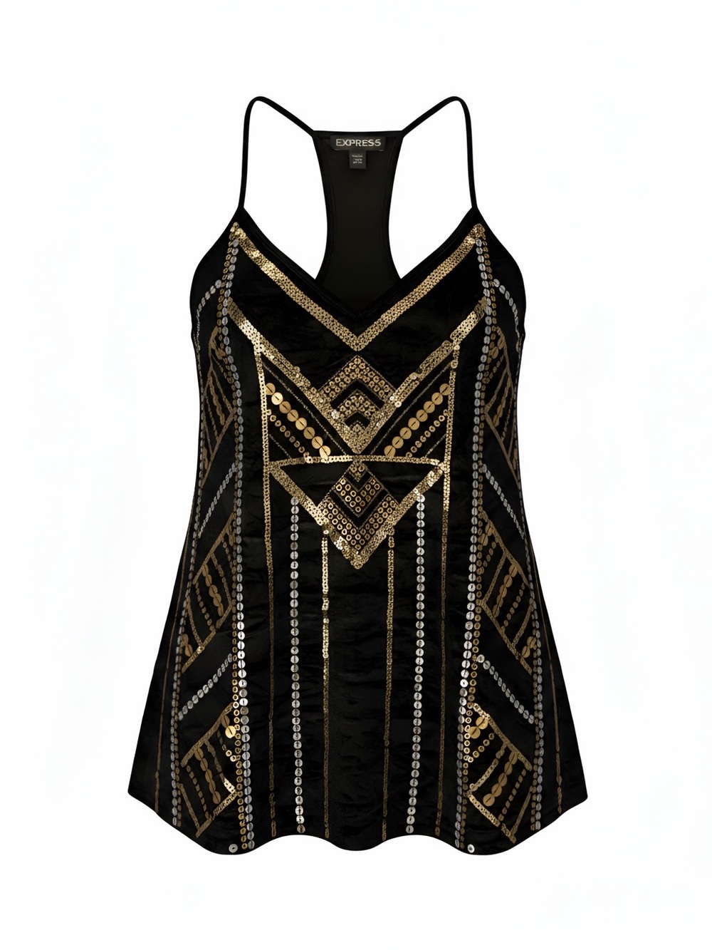 Express Black Camisole with Gold & Silver Sequin Geometric Design